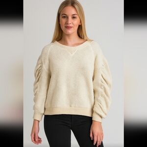 See By Chloe Womens Cream Waffle Knit Ruffled Puff Sleeve Alpaca Blend Sweater 8